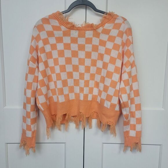 Just Polly Vneck Frayed Sweater, Small - Picture 6 of 8